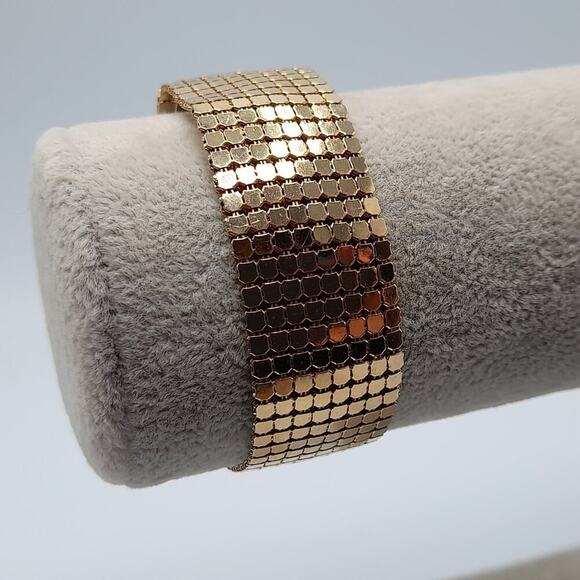 Vintage Gold Mesh Wide Classic Bracelet, Gold Tone, 6 3/4 Inches - Picture 1 of 11